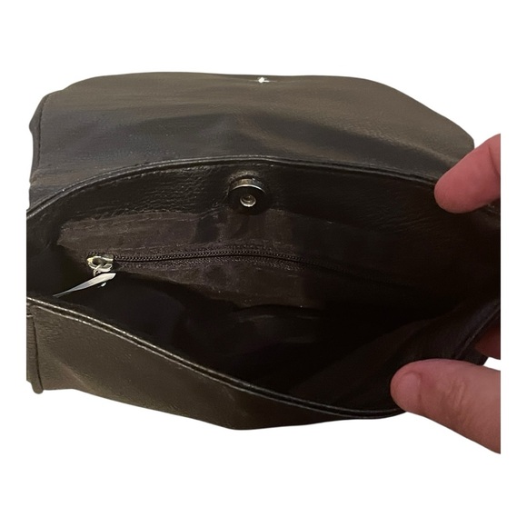 Black Pebbled Leather Mini Shoulder Bag Knot Detail Chain Strap Y2K Clutch (A) - Picture 5 of 10